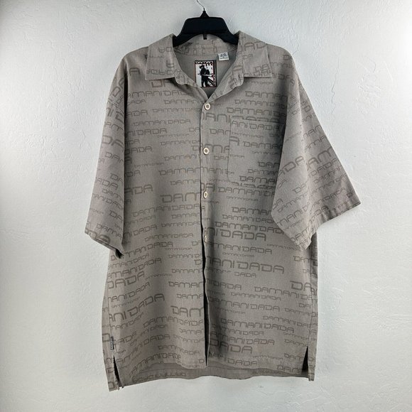 Vtg‎ 90s Dada Damani Button Shirt XL Hip Hop Street Linen Blend Baggy AOP LOGO - Picture 1 of 8